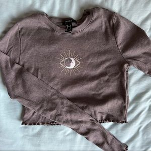 Forever 21 Gray Small Crop Top Long Sleeve